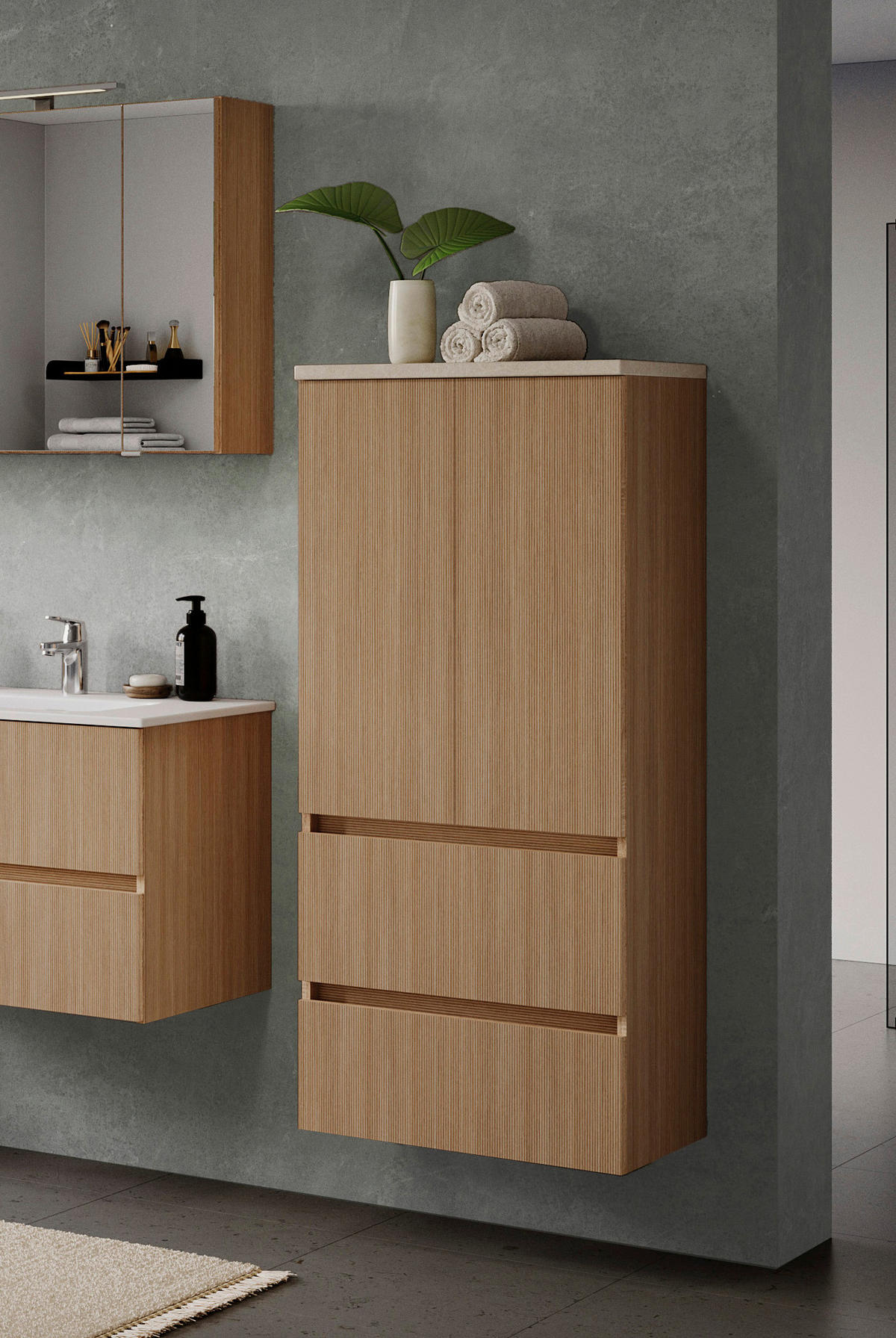 MIDISCHRANK 60/131/35 cm  - Sandfarben/Eichefarben, KONVENTIONELL, Holzwerkstoff/Kunststoff (60/131/35cm) - Xora