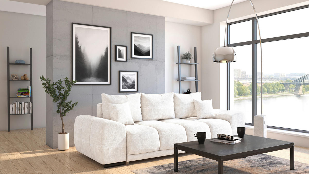 BIGSOFA Chenille Creme  - Creme/Schwarz, KONVENTIONELL, Kunststoff/Textil (266/89/104cm) - Carryhome