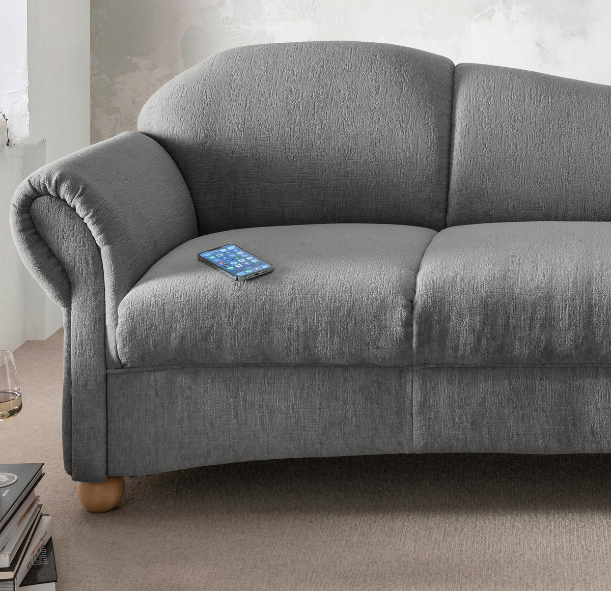 OTTOMANE in Mikrofaser Graubraun  - Wildeiche/Graubraun, KONVENTIONELL, Holz/Textil (86/84/190cm) - Livetastic