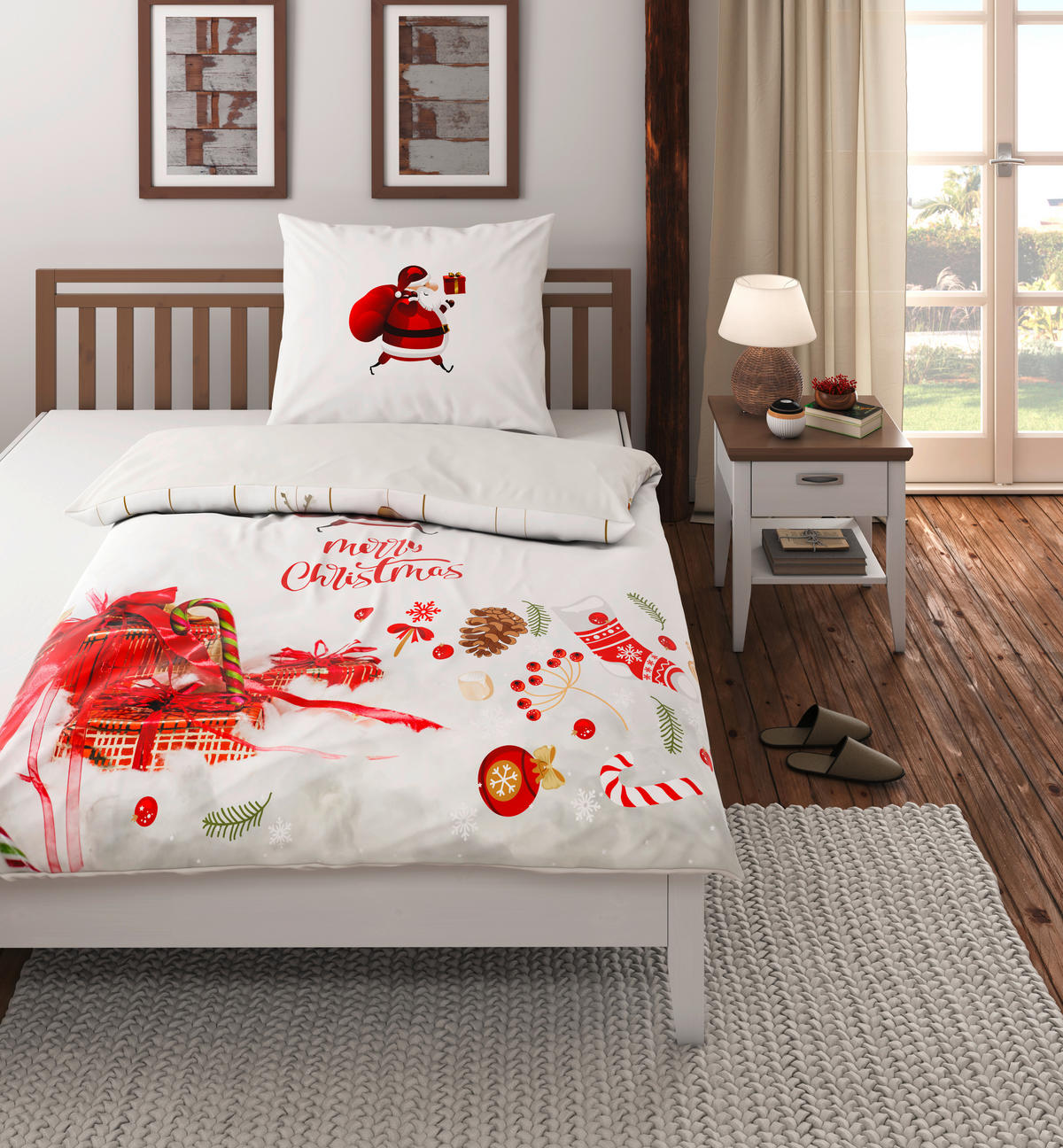 POSTELJINA SA DVA LICA Christmas Collection 140/200 cm saten crvena, bela  - bela/crvena, Osnovno, tekstil (140/200cm) - X-Mas