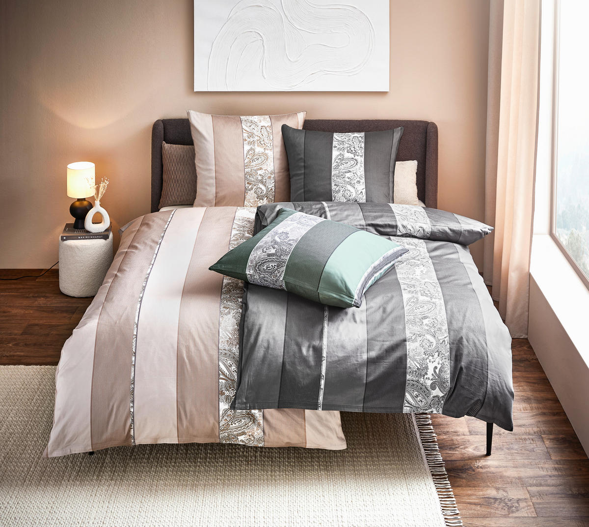 BETTWÄSCHESET Satin 160/210 cm  50 cm/70 cm  - Beige, Design, Textil (160/210cm) - Dieter Knoll
