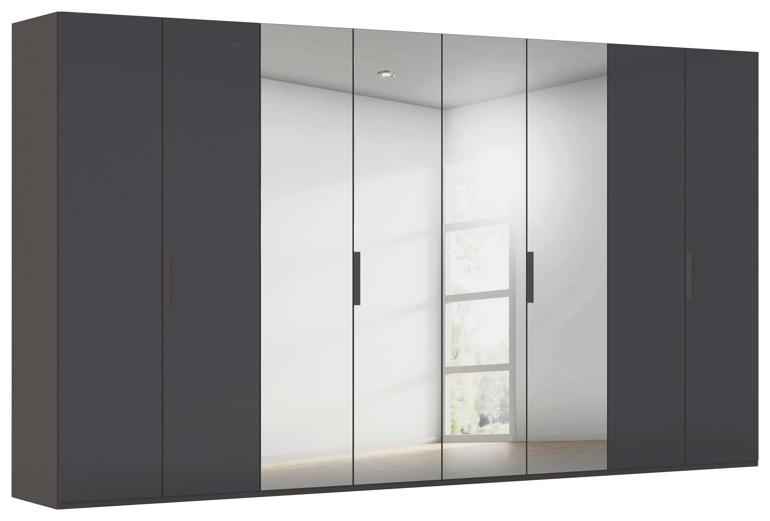DREHTÜRENSCHRANK 400/223/61 cm,  in Graphitfarben, 8-türig  - Graphitfarben, Basics, Glas/Holzwerkstoff (400/223/61cm) - Novel