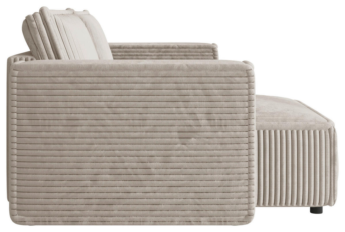 ECKSOFA Beige Cord Zierkissen, Rückenkissen, Schlaffunktion, Rücken echt  - Beige/Schwarz, MODERN, Kunststoff/Textil (153/250cm) - Xora