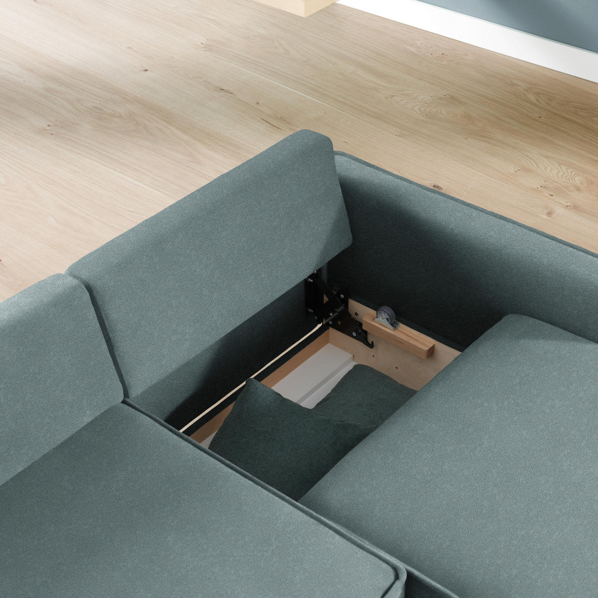 ECKSOFA in Chenille Petrol  237/170 cm  - Eichefarben/Petrol, KONVENTIONELL, Holz/Textil (237/170cm) - Sedda