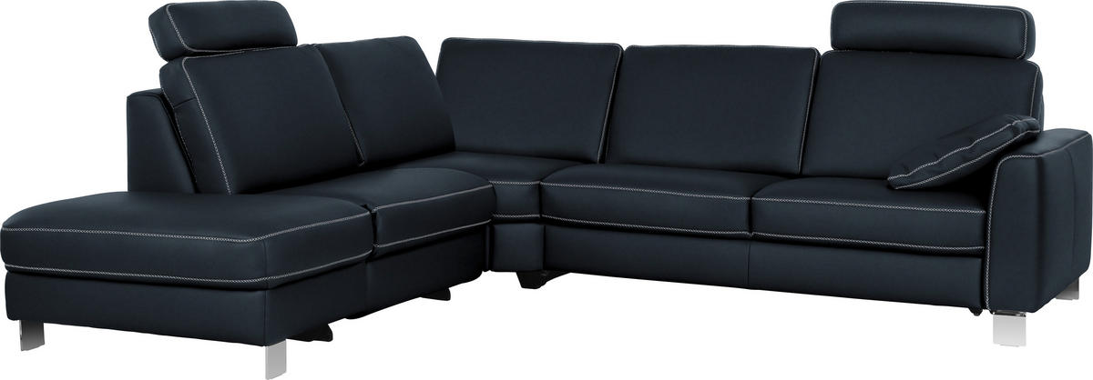 ECKSOFA in Echtleder Dunkelblau  - Chromfarben/Beige, Konventionell, Leder/Metall (245/272cm) - Valdera
