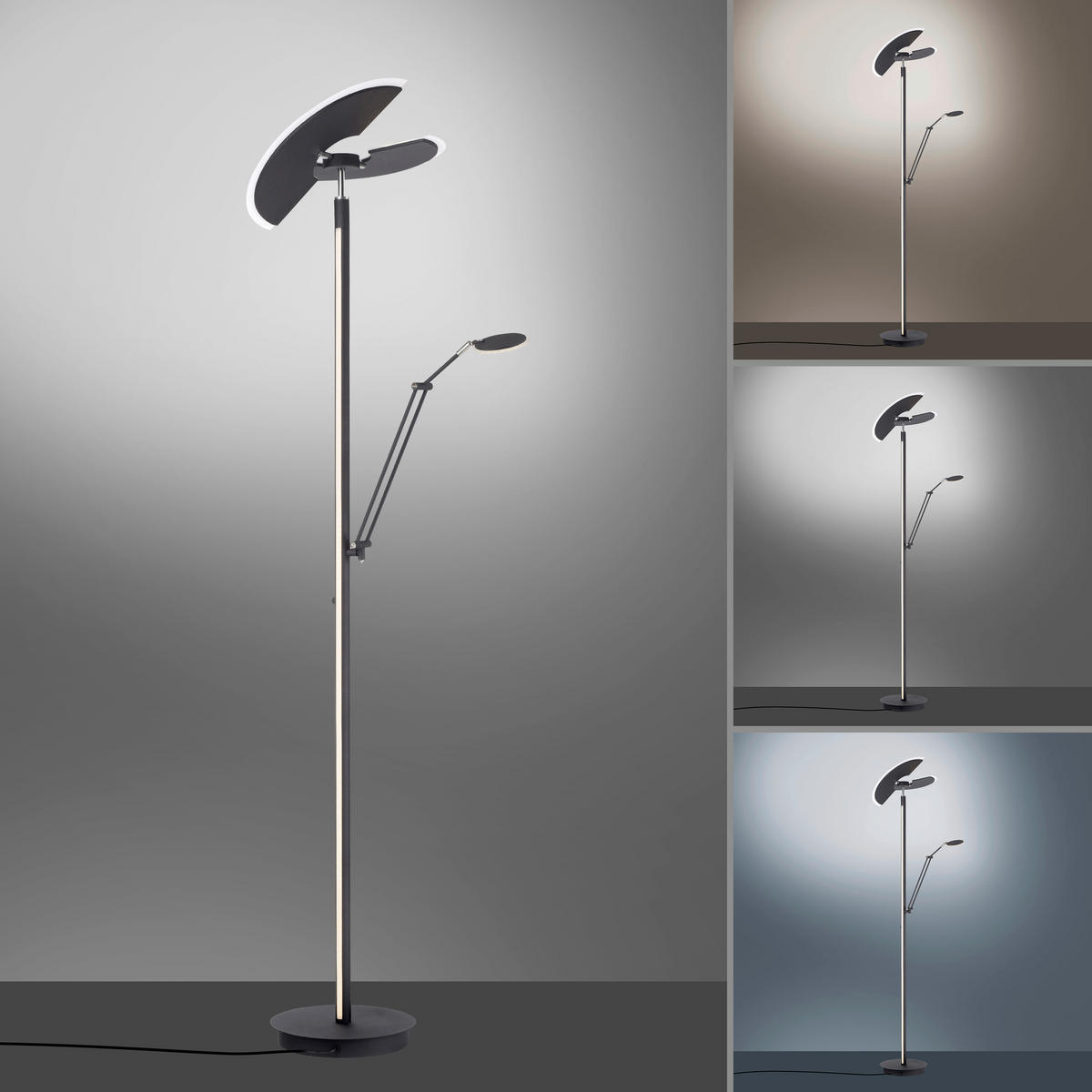 LED STOJACÍ LAMPA, 87/44/202 cm - antracitová, Design, kov/plast (87/44/202cm)