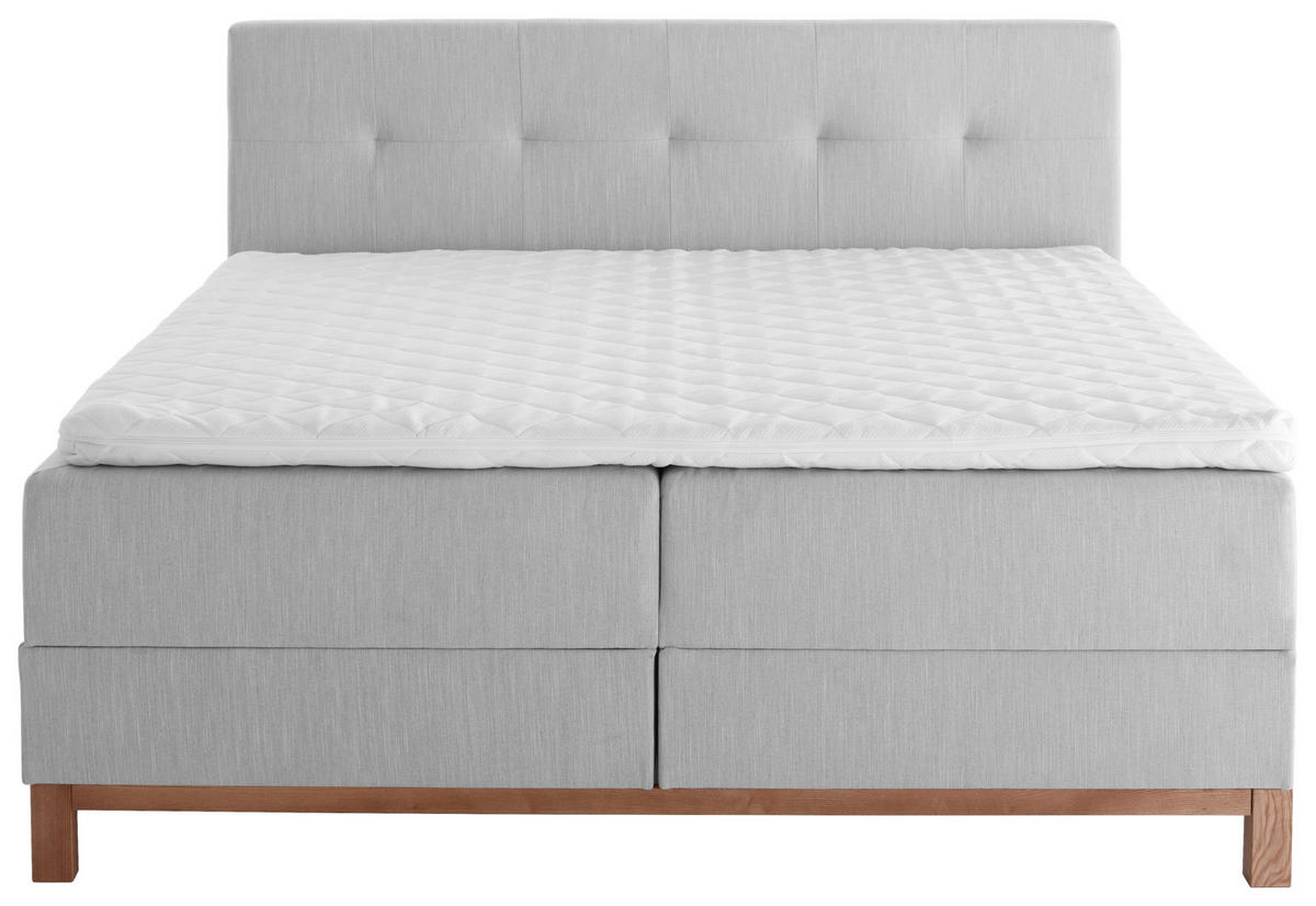 BOXBETT 180/200 cm,  in Hellgrau, Bettkasten, Topper, H3 + H3 = fest  - Eichefarben/Hellgrau, MODERN, Holz/Textil (180/200cm) - Livetastic