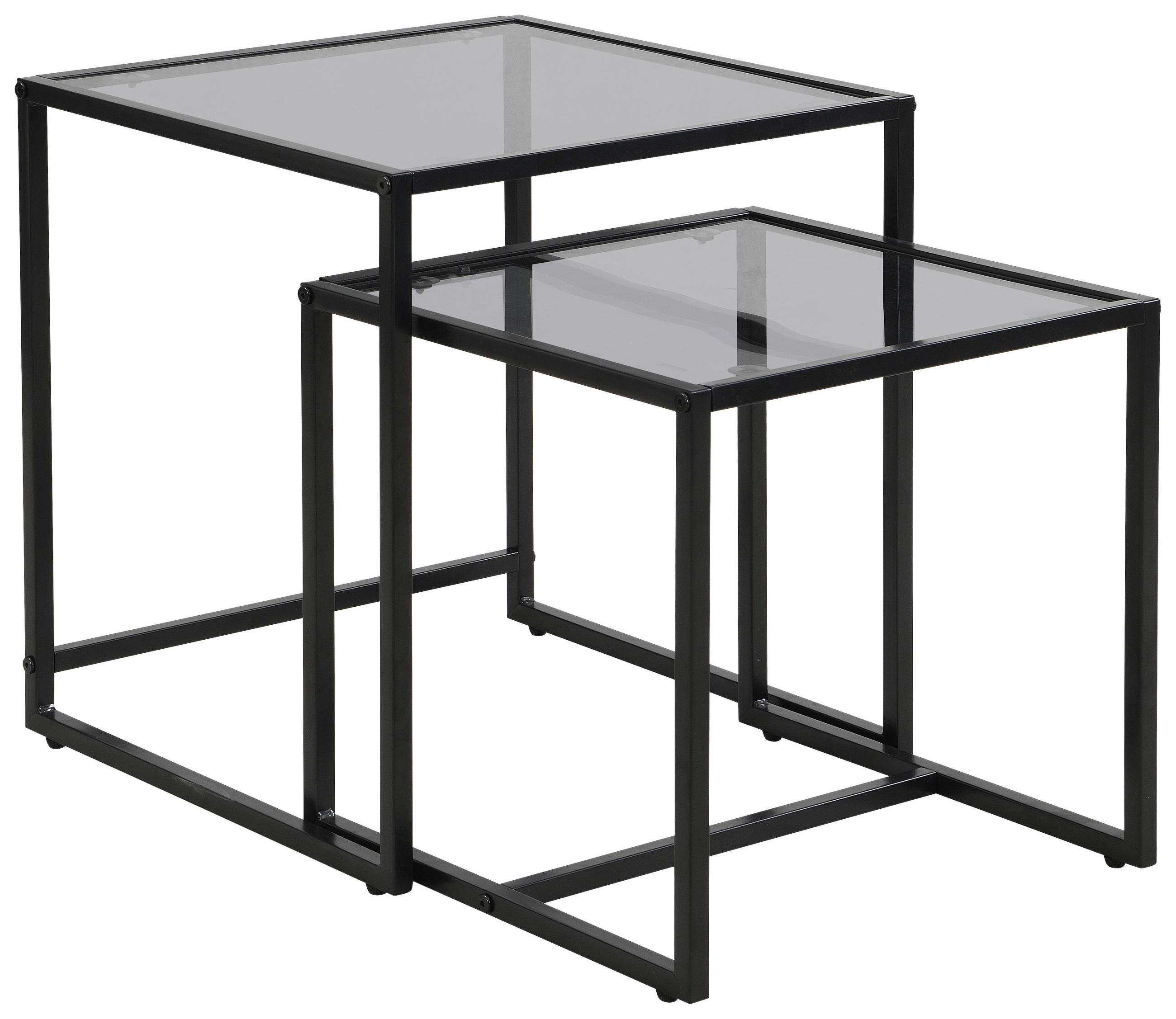 BEISTELLTISCHSET quadratisch Grau, Schwarz  - Schwarz/Grau, Design, Glas/Metall (40-45/40-45/40-50cm) - Carryhome