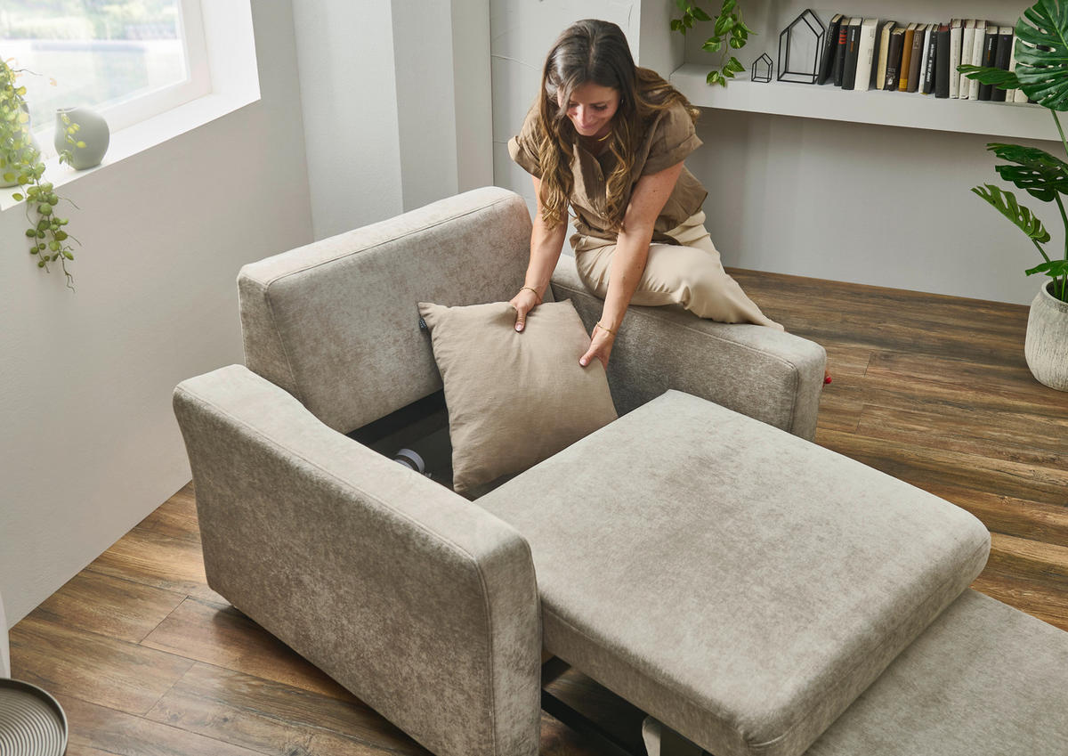 SCHLAFSESSEL Chenille Hellbraun    - Chromfarben/Hellbraun, KONVENTIONELL, Textil/Metall (106/90/100cm) - Beldomo Style