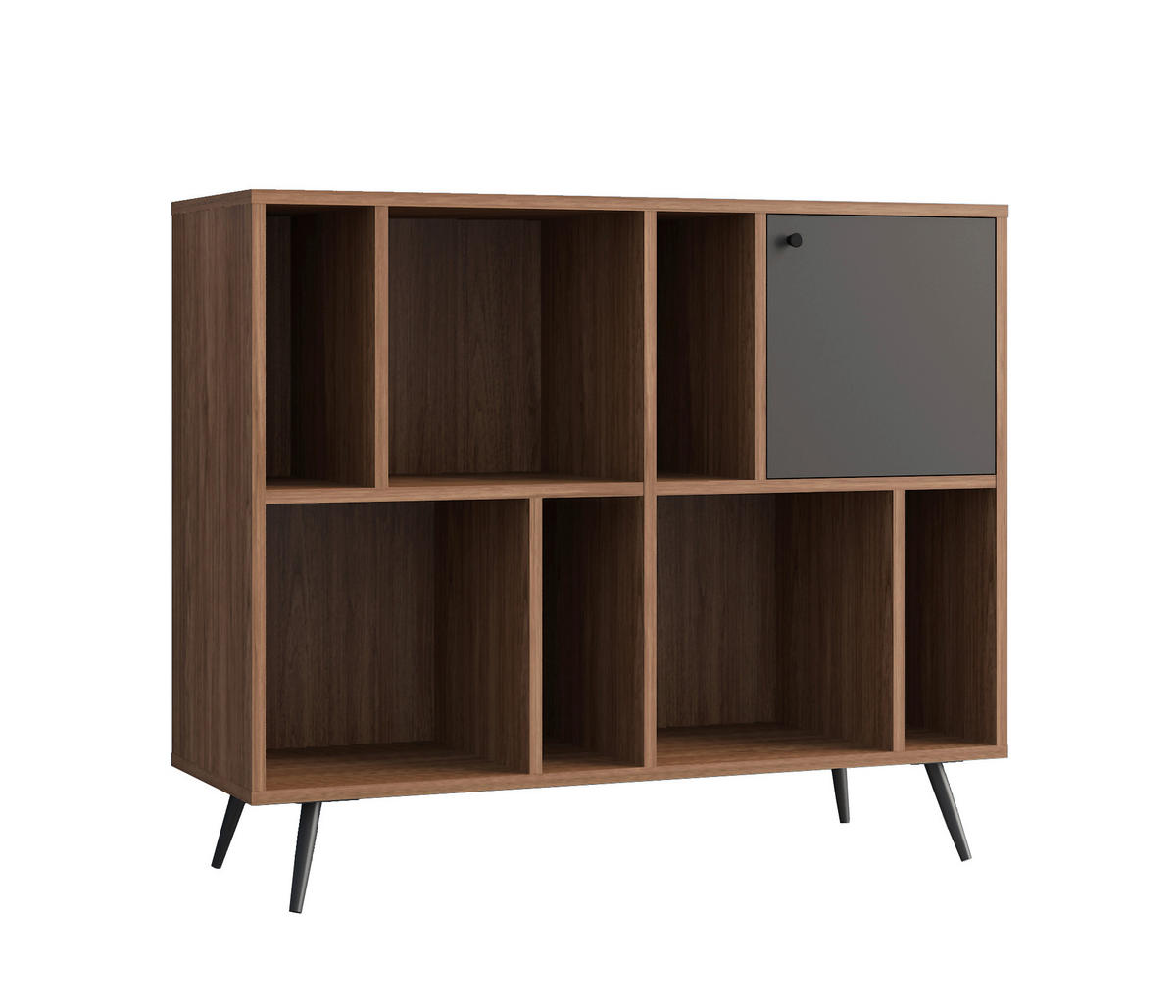 REGAL Grau, Walnussfarben  - Walnussfarben/Schwarz, Design, Holzwerkstoff/Metall (118/76/40cm) - Livetastic