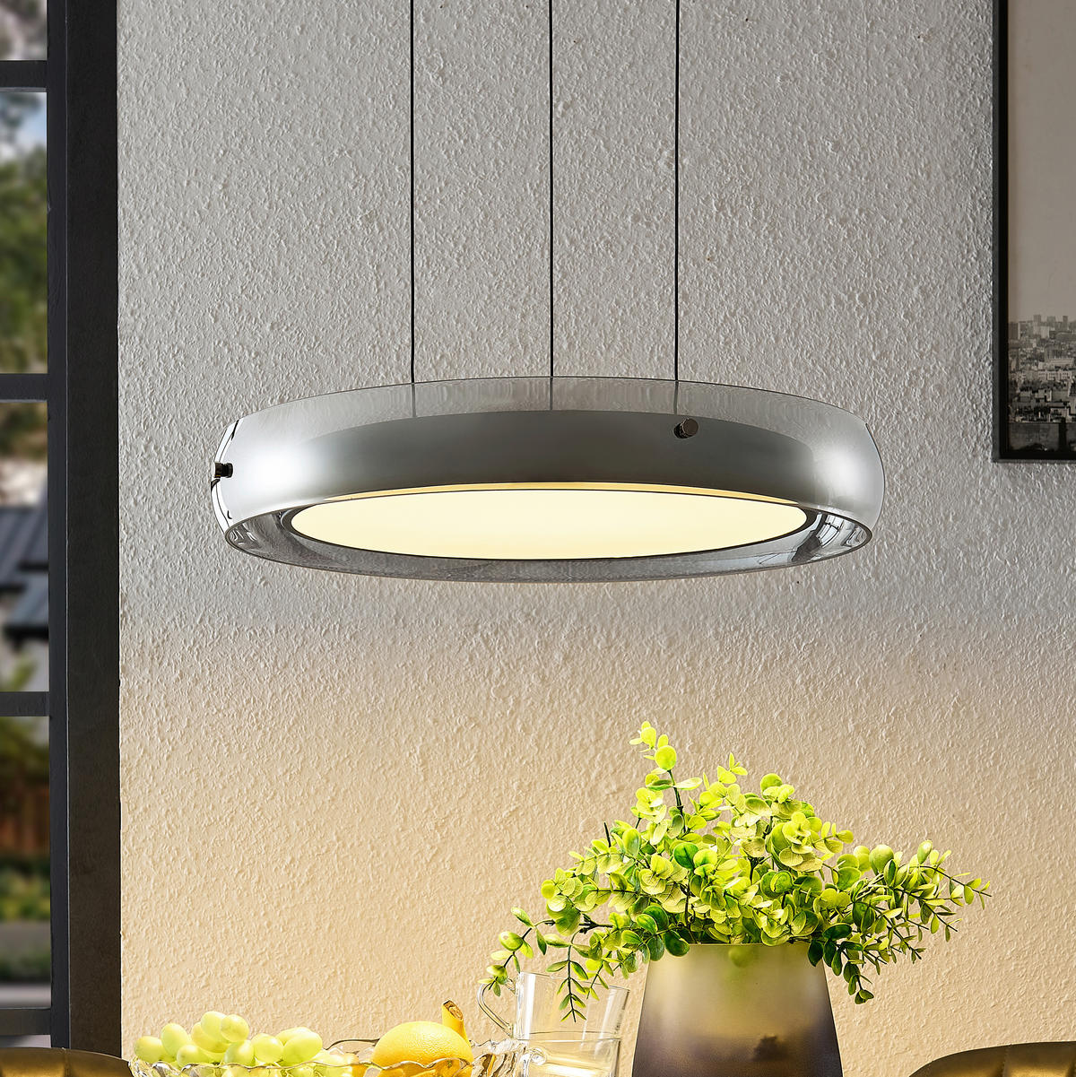 LED-HÄNGELEUCHTE Homam 50/20-150 cm   - Schwarz/Grau, Basics, Glas/Kunststoff (50/20-150cm) - Dieter Knoll