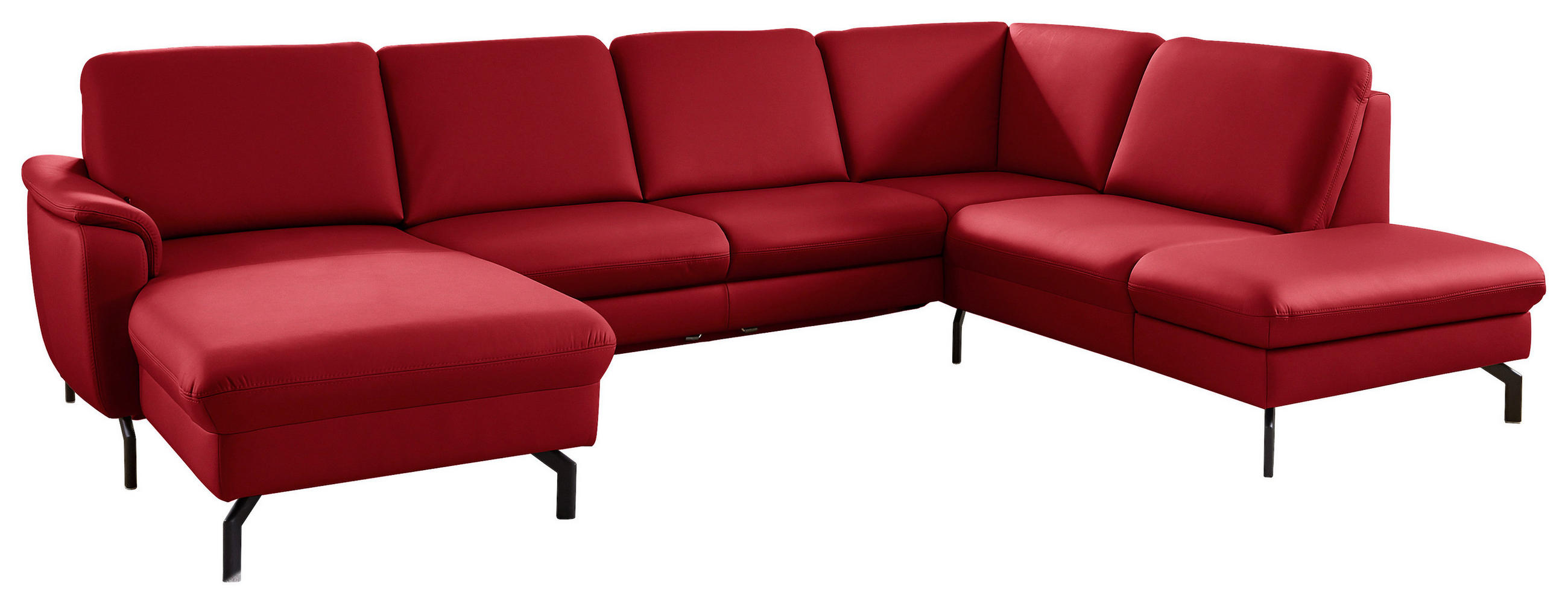 WOHNLANDSCHAFT Beldomo premium in Echtleder Rot  - Rot/Schwarz, KONVENTIONELL, Leder/Metall (168/306/224cm) - Beldomo Premium