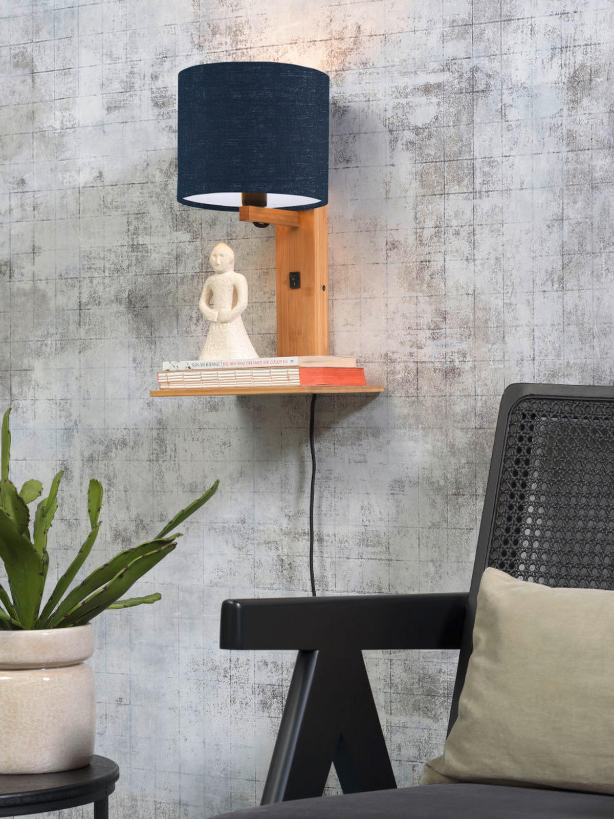 WANDLEUCHTE GOOD&MOJO  19/24/36 cm  - Blau/Naturfarben, Trend, Holz/Textil (19/24/36cm) - Good & Mojo