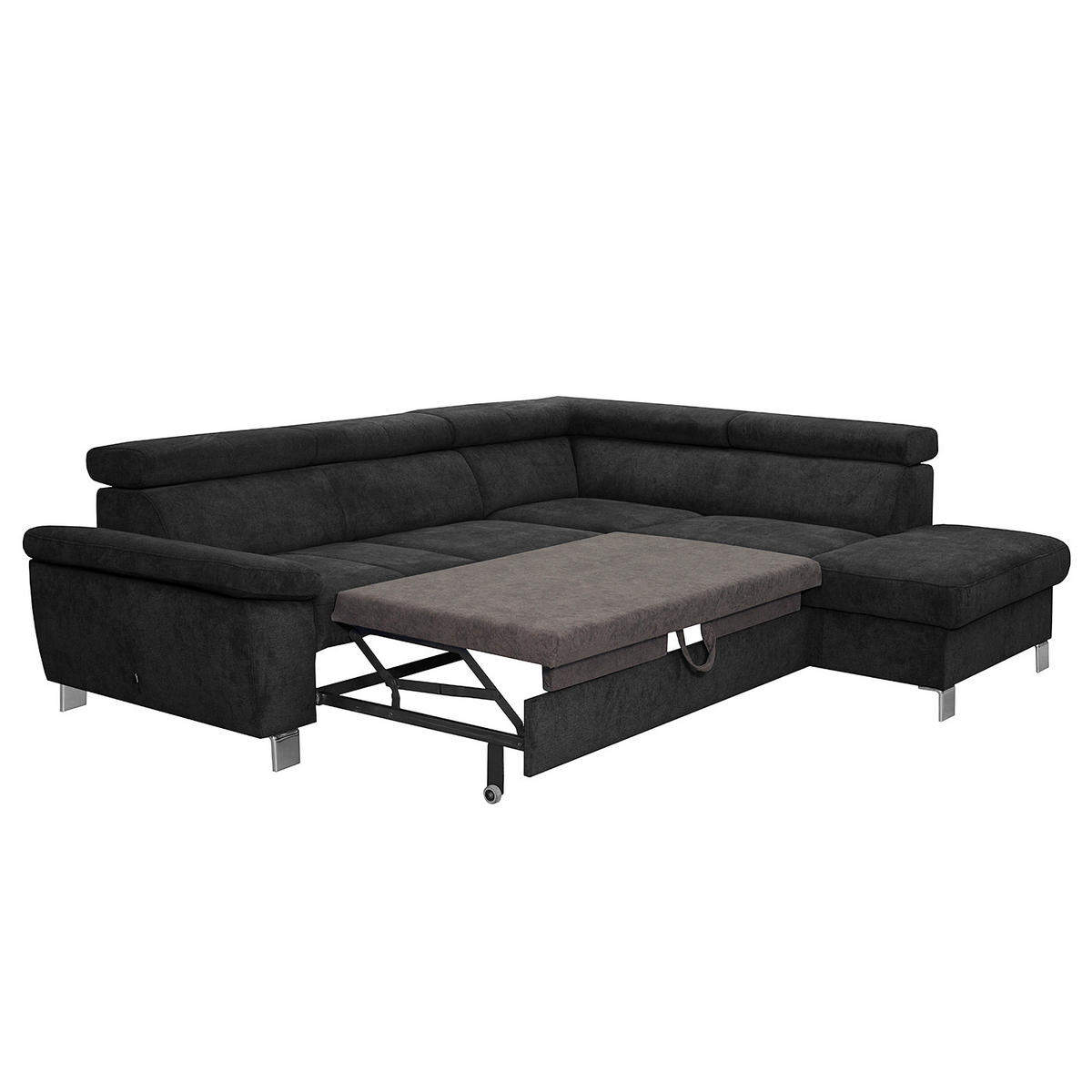 ECKSOFA Schwarz Mikrofaser  - Chromfarben/Schwarz, Design, Textil/Metall (248/208cm) - Livetastic