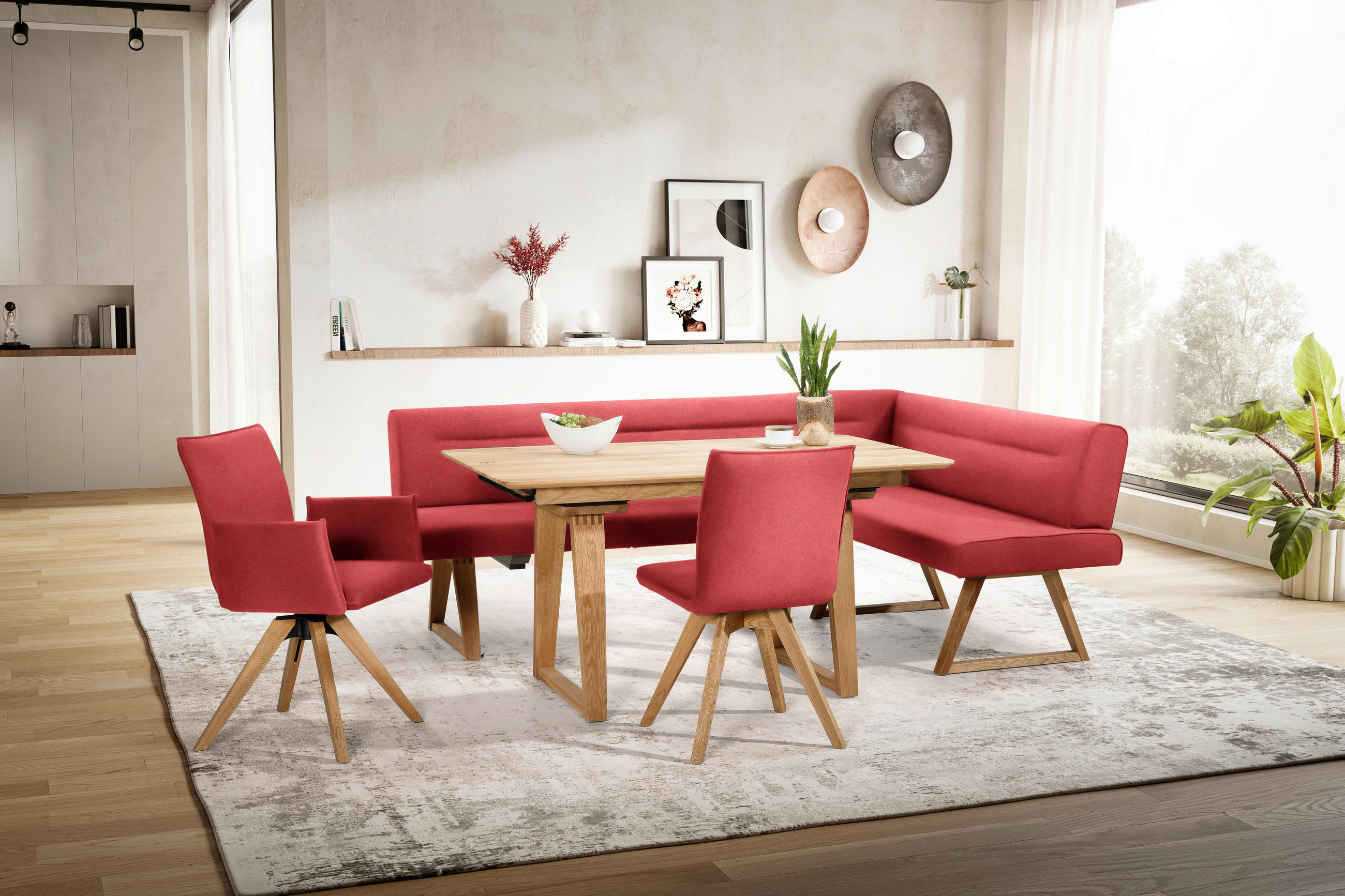 ECKBANK 230/170 cm  in Rot, Eichefarben  - Eichefarben/Rot, KONVENTIONELL, Holz/Textil (230/170cm) - Moderano