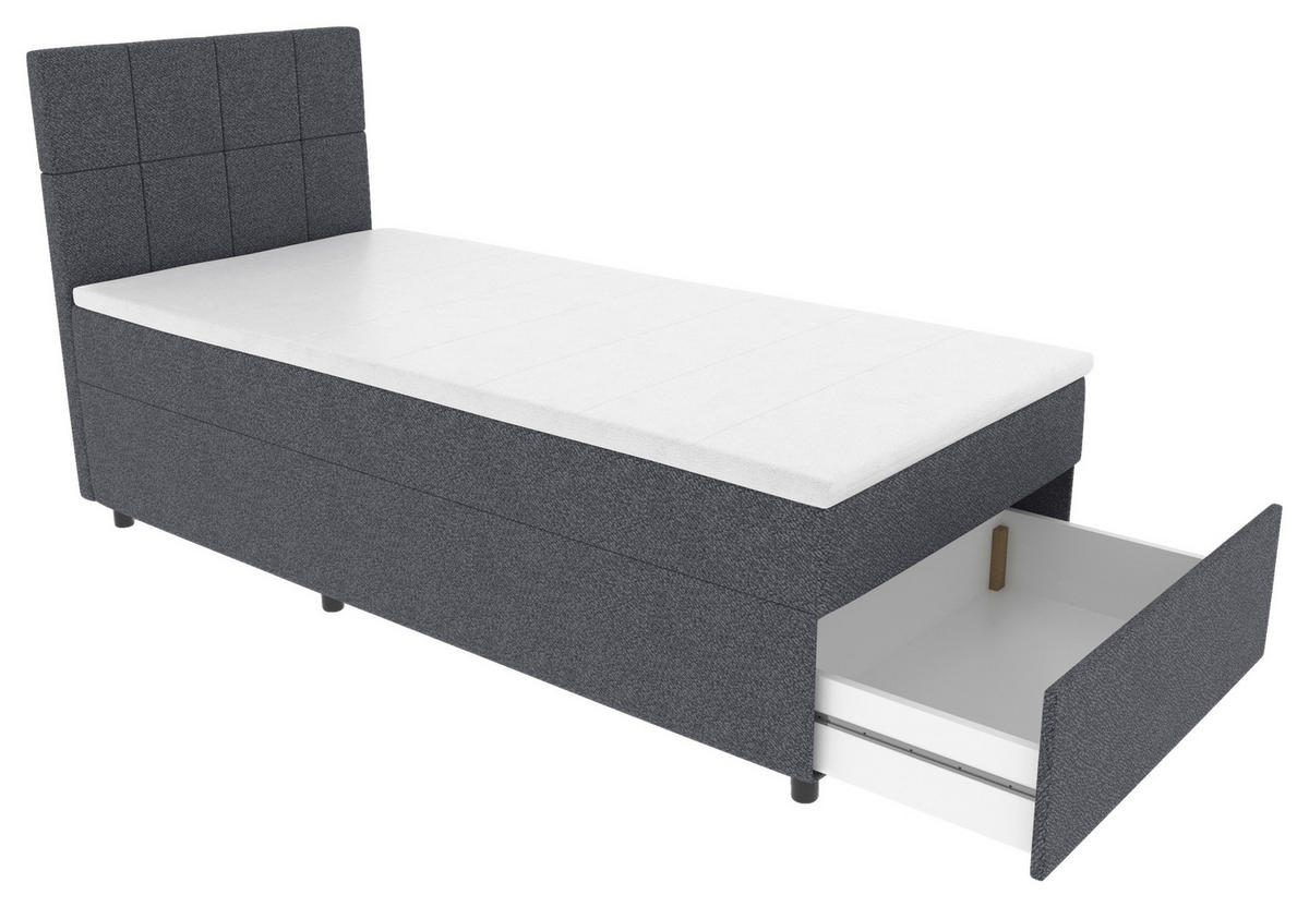 BOXBETT 90/200 cm,  in Blau, Matratze, Topper, Bettschublade, H3 = fest  - Blau/Schwarz, KONVENTIONELL, Kunststoff/Textil (90/200cm) - Boxxx