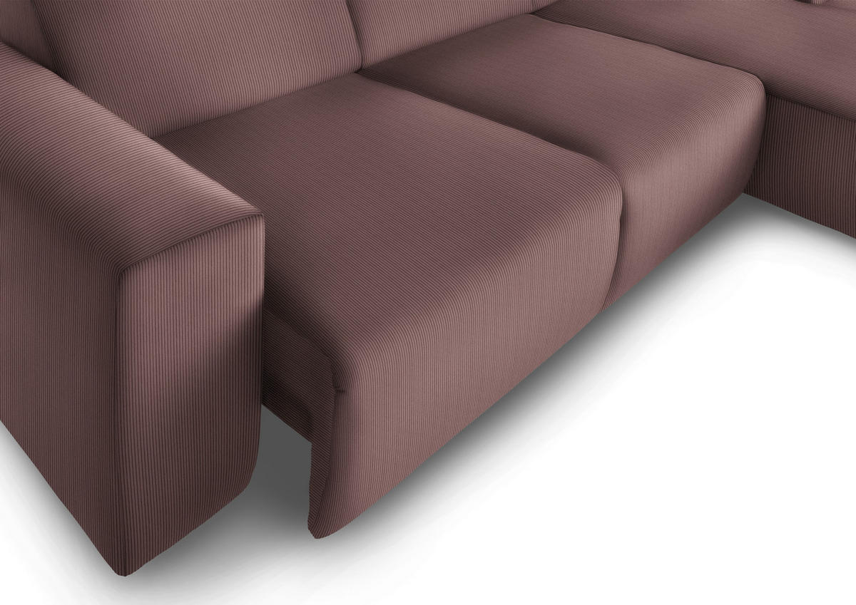 ECKSOFA Dunkelrosa Feincord  - Dunkelrosa/Schwarz, Design, Kunststoff/Textil (301/177cm) - Beldomo Style