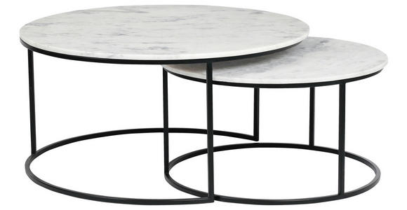 COUCHTISCHSET Marmor 80/80/35 cm rund Weiß  - Schwarz/Weiß, Design, Stein/Metall (80/80/35cm) - Novel