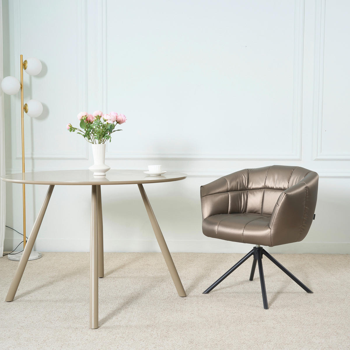 ARMLEHNSTUHL  Sitzfläche 360° drehbar Webstoff  - Taupe/Schwarz, Design, Textil/Metall (67/79/64cm) - Novel