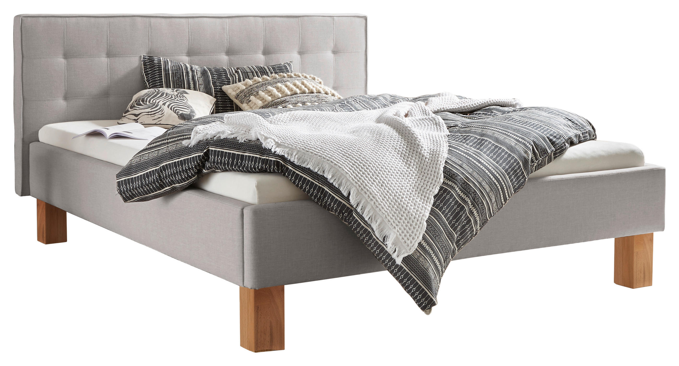 POLSTERBETT 180/200 cm,  in Grau, Buchefarben, gepolstertes Kopfteil,  - Buchefarben/Grau, Design, Holz/Textil (180/200cm) - Hasena