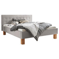 POLSTERBETT gepolstertes Kopfteil Grau, Buchefarben 160/200 cm  - Buchefarben/Grau, Design, Holz/Textil (160/200cm) - Hasena