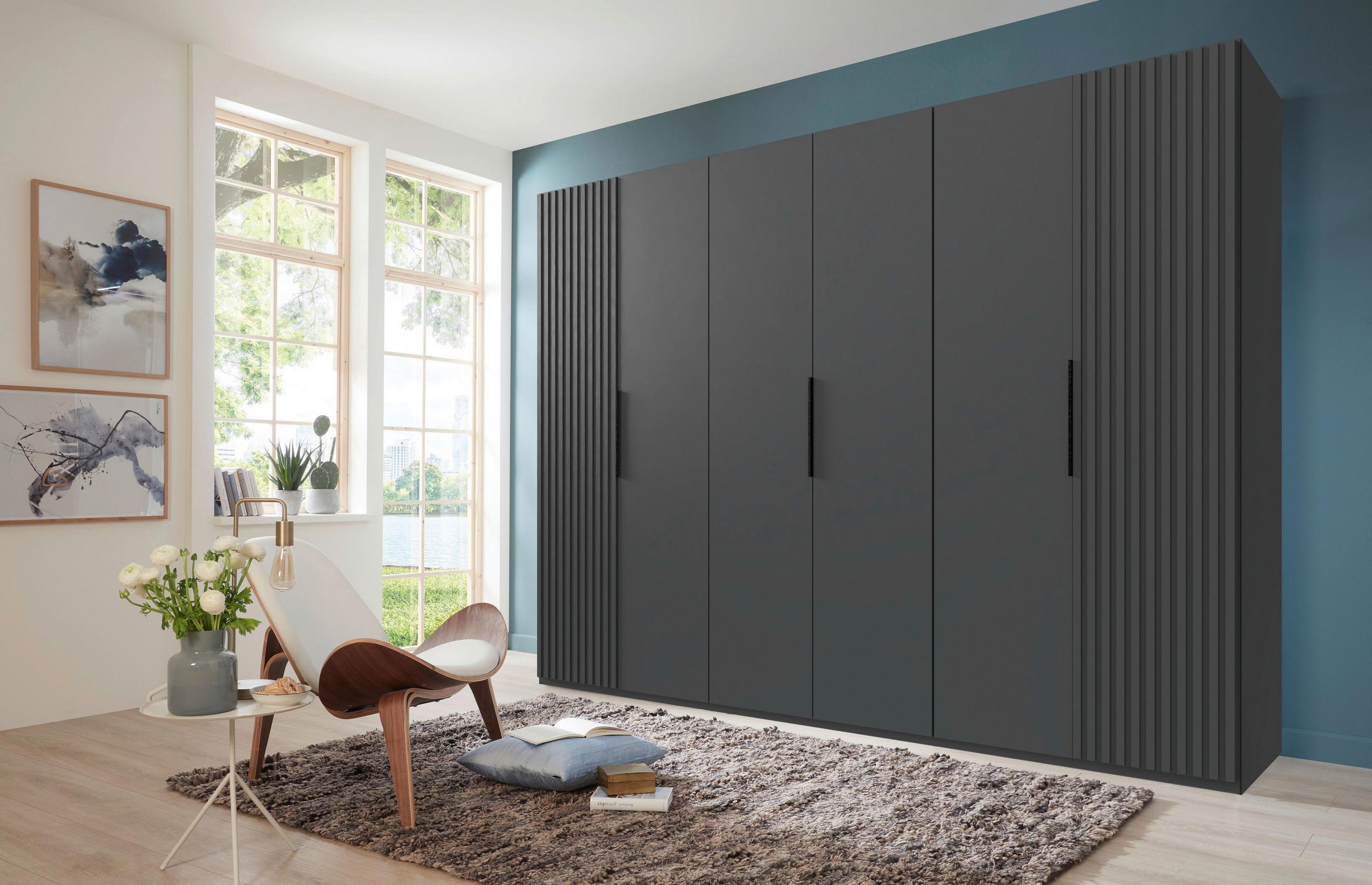 DREHTÜRENSCHRANK in Graphitfarben  - Schwarz/Graphitfarben, Modern, Holzwerkstoff/Metall (300/216/58cm) - MID.YOU
