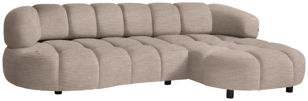 ECKSOFA in Cord, Velours Hellbraun  284/183 cm  - Hellbraun/Schwarz, Design, Holz/Textil (284/183cm) - Welnova