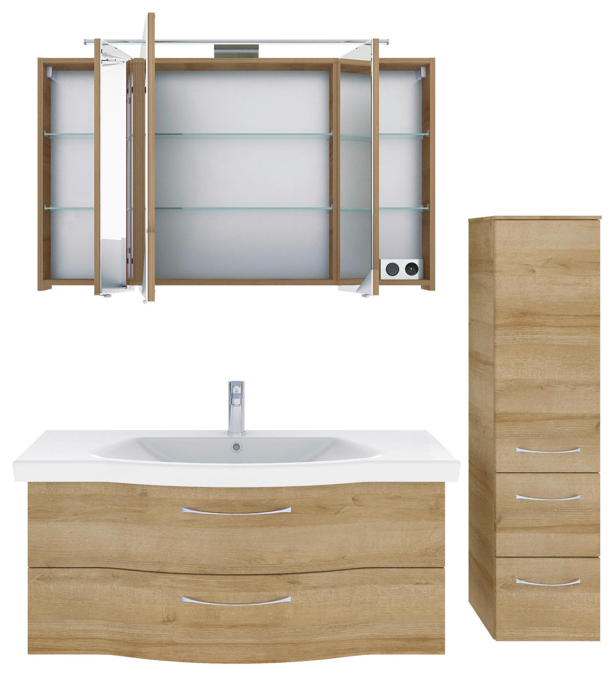 BADEZIMMER 4-teilig  in 152 cm  - Chromfarben/Eichefarben, KONVENTIONELL, Glas/Keramik (152cm) - Pelipal