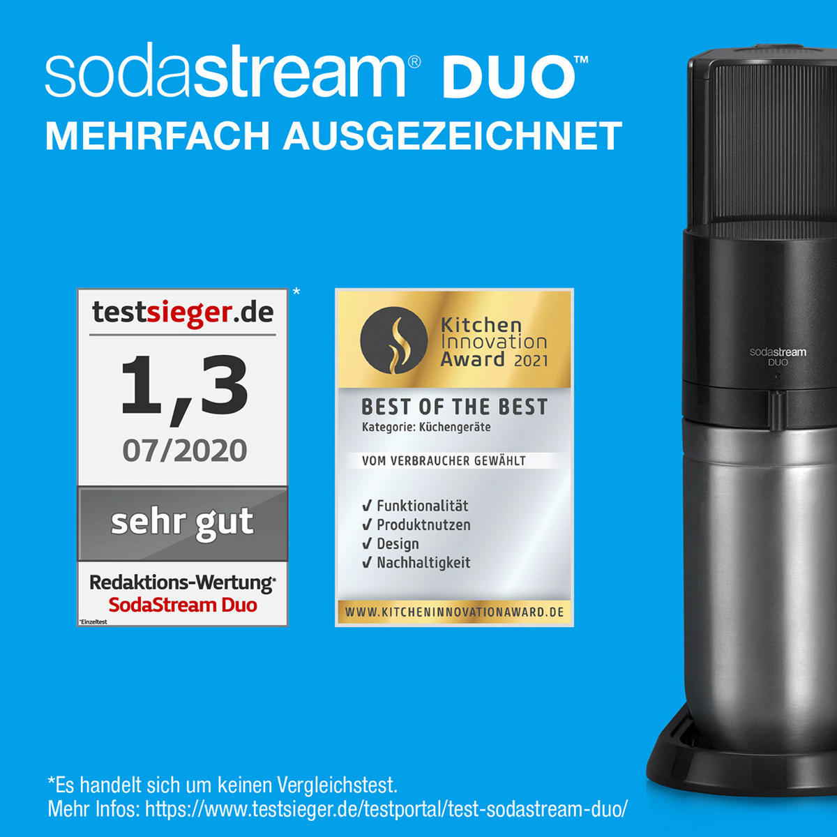 WASSERSPRUDLER Duo Titan Mega-Pack  - Titanfarben, KONVENTIONELL, Glas/Kunststoff (44cm) - SodaStream