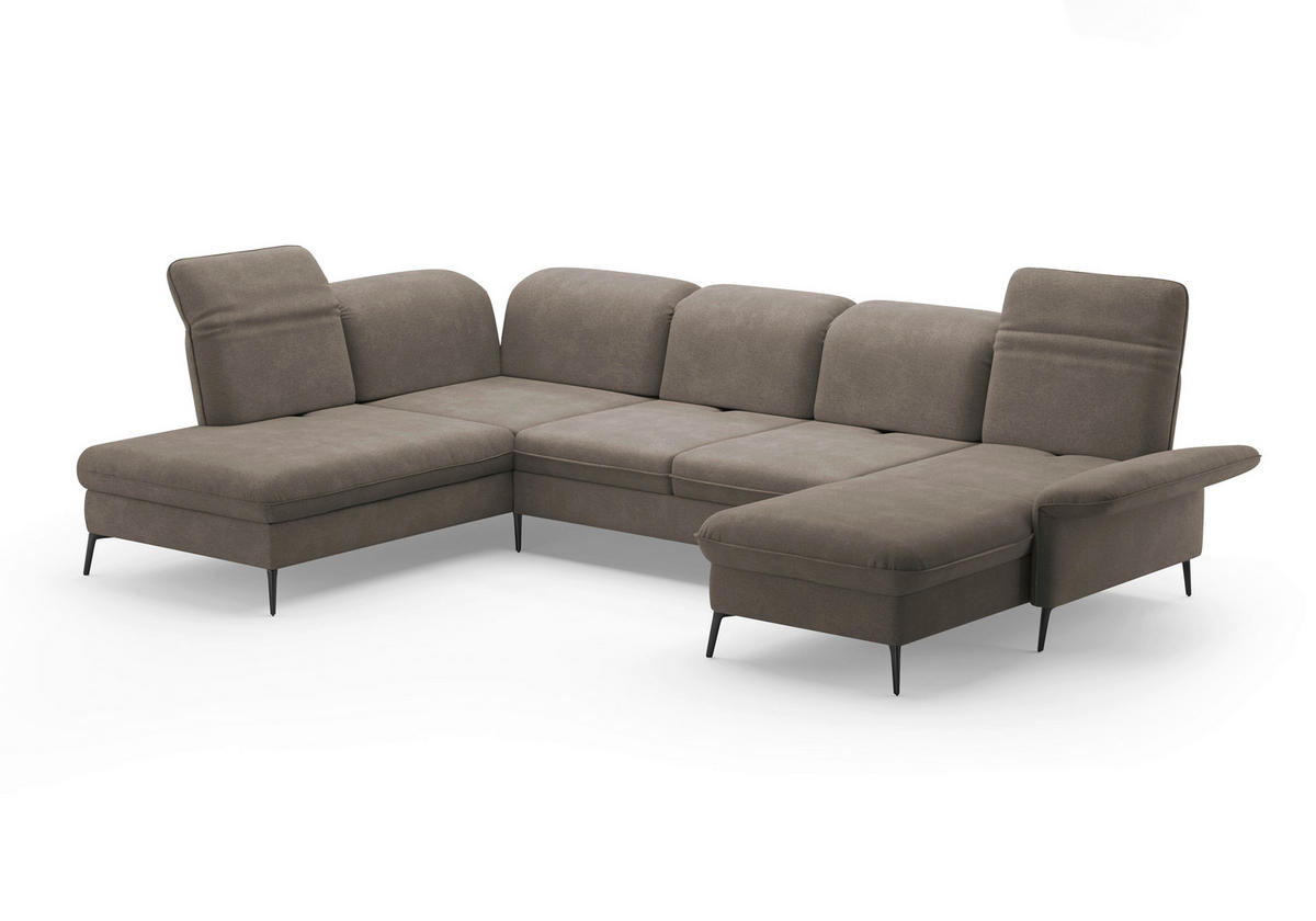 WOHNLANDSCHAFT Schlammfarben Flachgewebe  - Schlammfarben/Schwarz, KONVENTIONELL, Textil/Metall (231/359/198cm) - Sit & More
