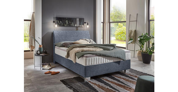 BOXSPRINGBETT 140/200 cm  in Blau  - Chromfarben/Blau, KONVENTIONELL, Kunststoff/Textil (140/200cm) - Hom`in