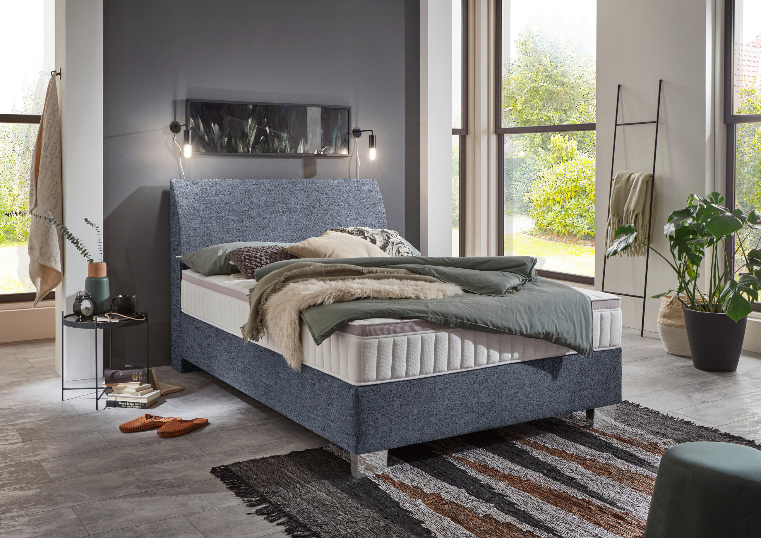 BOXSPRINGBETT 140/200 cm  in Blau  - Chromfarben/Blau, Konventionell, Kunststoff/Textil (140/200cm) - Hom`in