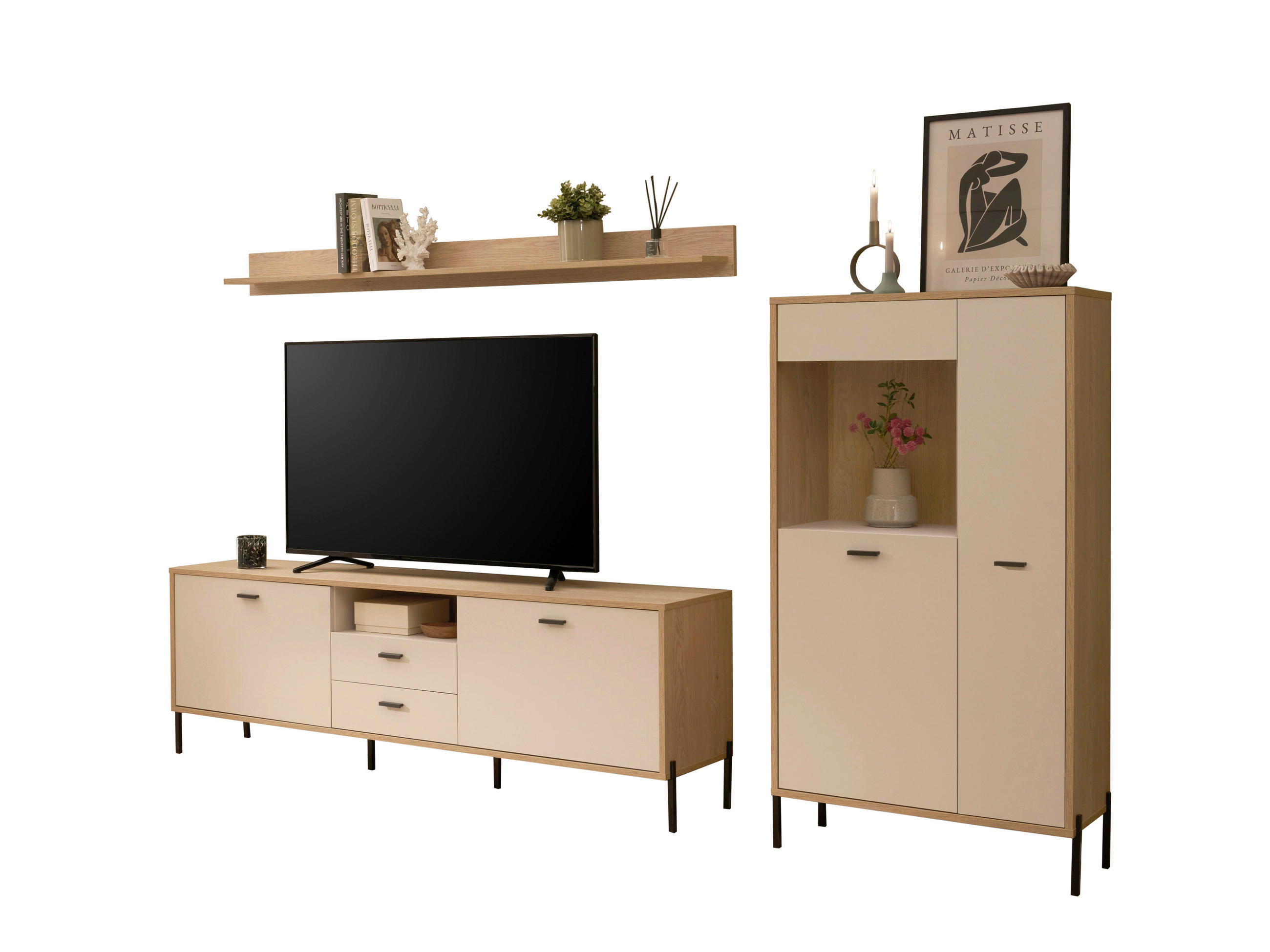WOHNWAND 3-teilig  in Eichefarben, Kaschmir  285/170/40 cm    - Kaschmir/Eichefarben, Design, Holzwerkstoff/Metall (285/170/40cm) - MID.YOU