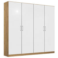 DREHTÜRENSCHRANK 181/197/54 cm,  in Eiche Artisan, Weiß Hochglanz, 4-türig  - Chromfarben/Weiß Hochglanz, MODERN, Holzwerkstoff/Kunststoff (181/197/54cm) - Rauch Möbel