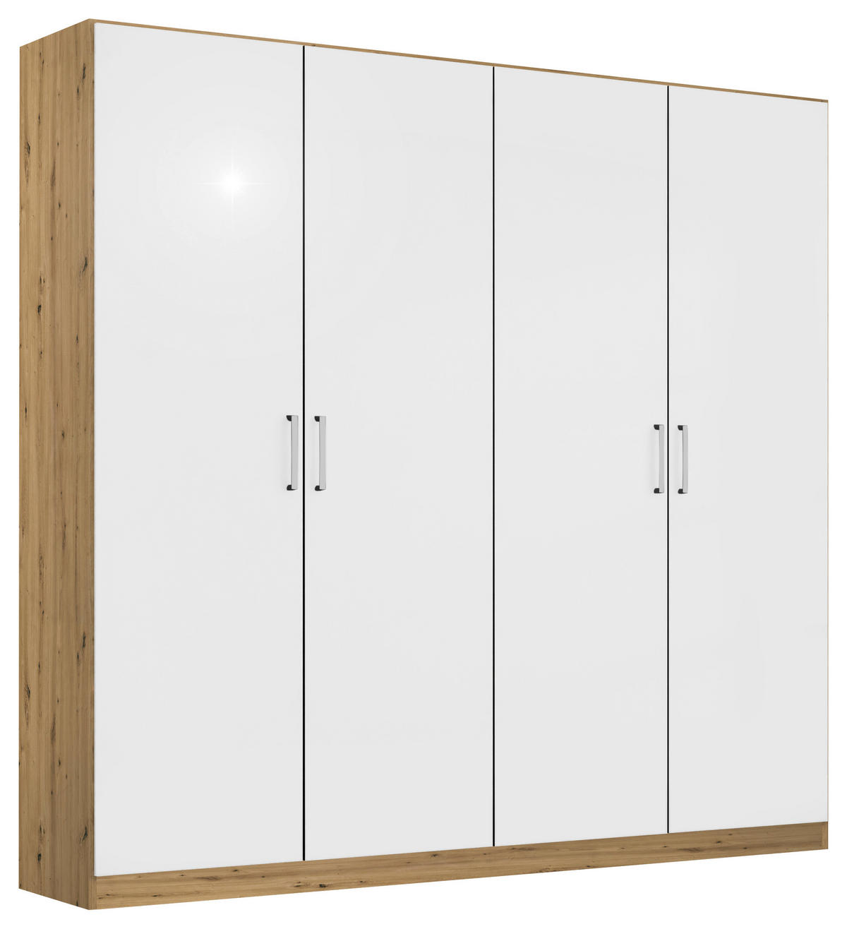 DREHTÜRENSCHRANK 181/197/54 cm,  in Eiche Artisan, Weiß Hochglanz, 4-türig  - Chromfarben/Weiß Hochglanz, MODERN, Holzwerkstoff/Kunststoff (181/197/54cm) - Rauch Möbel