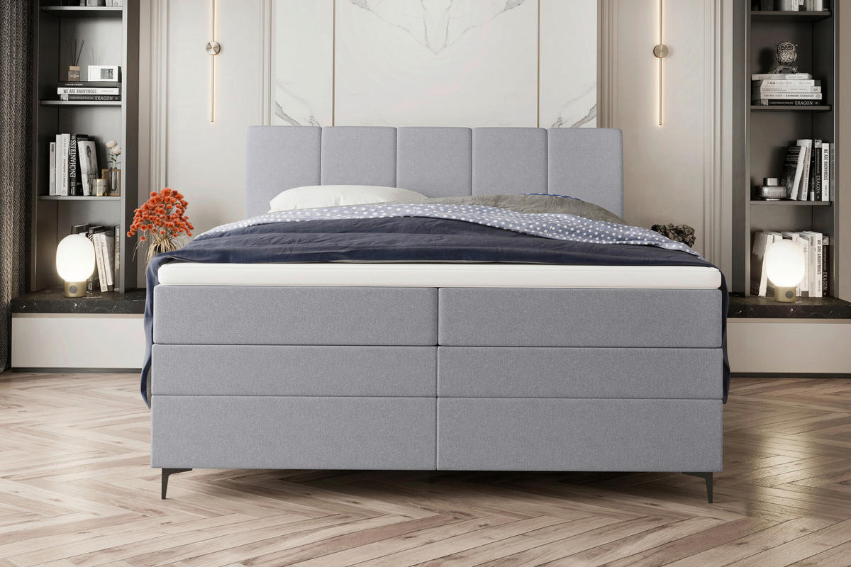 BOXSPRINGBETT 180/200 cm  in Hellgrau  - Hellgrau/Schwarz, KONVENTIONELL, Textil/Metall (180/200cm) - Boxxx