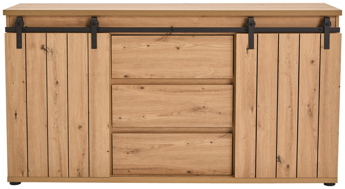 SIDEBOARD 160/86/40 cm  in Schwarz, Eichefarben  - Eichefarben/Schwarz, Lifestyle, Holzwerkstoff/Kunststoff (160/86/40cm) - Landscape