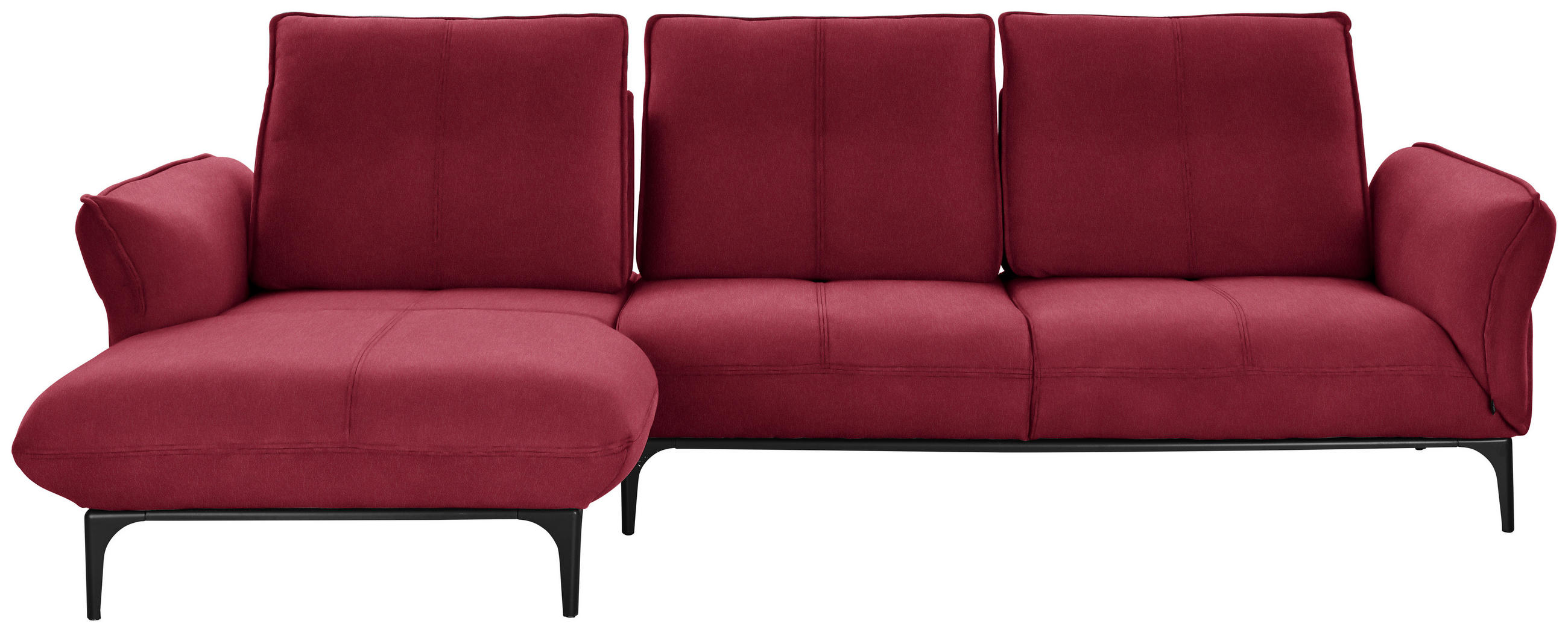 ECKSOFA in Echtleder Bordeaux  - Bordeaux/Schwarz, Natur, Leder (182/277cm) - Valnatura