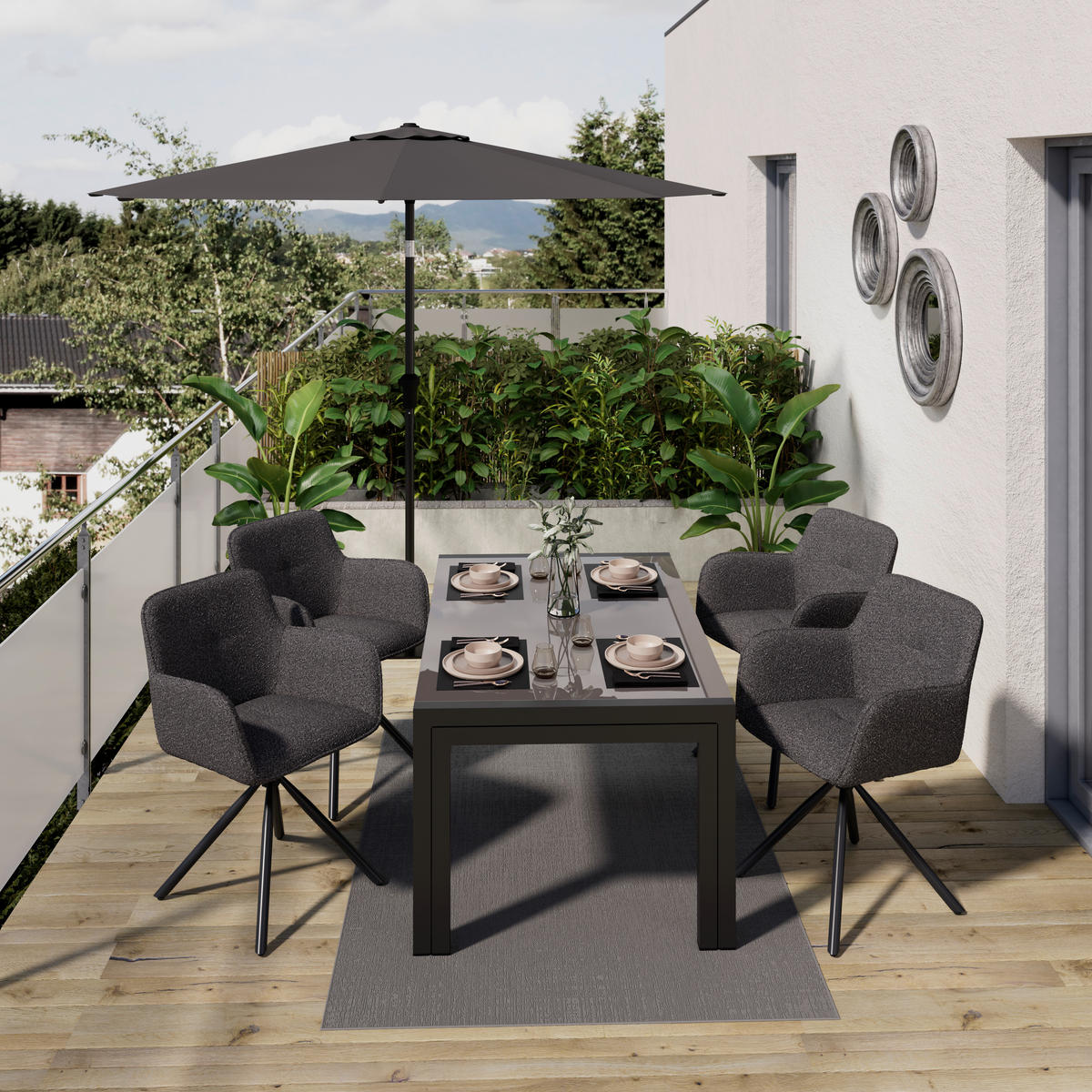 AUSZIEHTISCH Metall, Glas  - Dunkelgrau/Anthrazit, Modern, Glas/Metall (150-285/69/90cm) - Ambia Garden