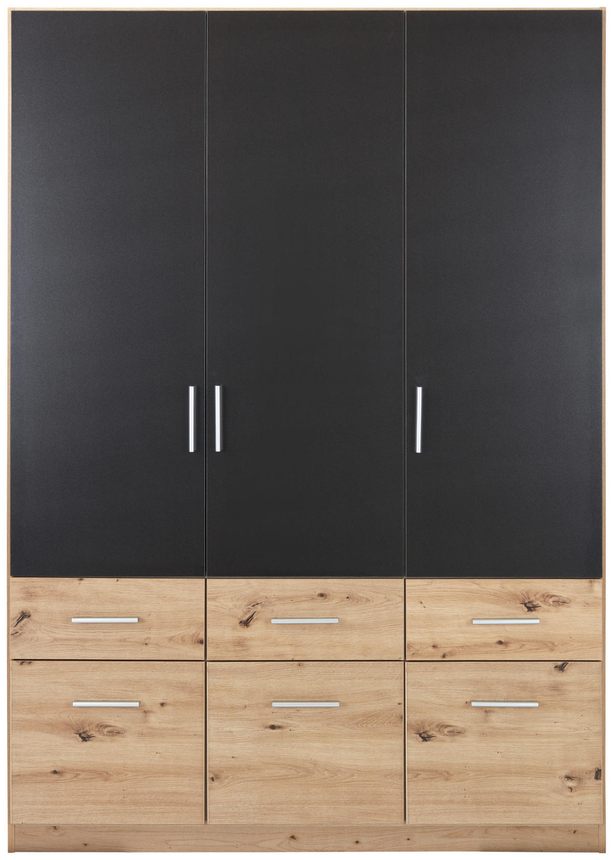 KLEIDERSCHRANK 136/197/54 cm 3-türig Dunkelgrau, Eiche Artisan  - Dunkelgrau/Silberfarben, Design, Holzwerkstoff/Kunststoff (136/197/54cm) - Carryhome