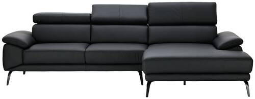 ECKSOFA in Echtleder Schwarz  - Schwarz, Design, Leder/Metall (295/187cm) - Novel