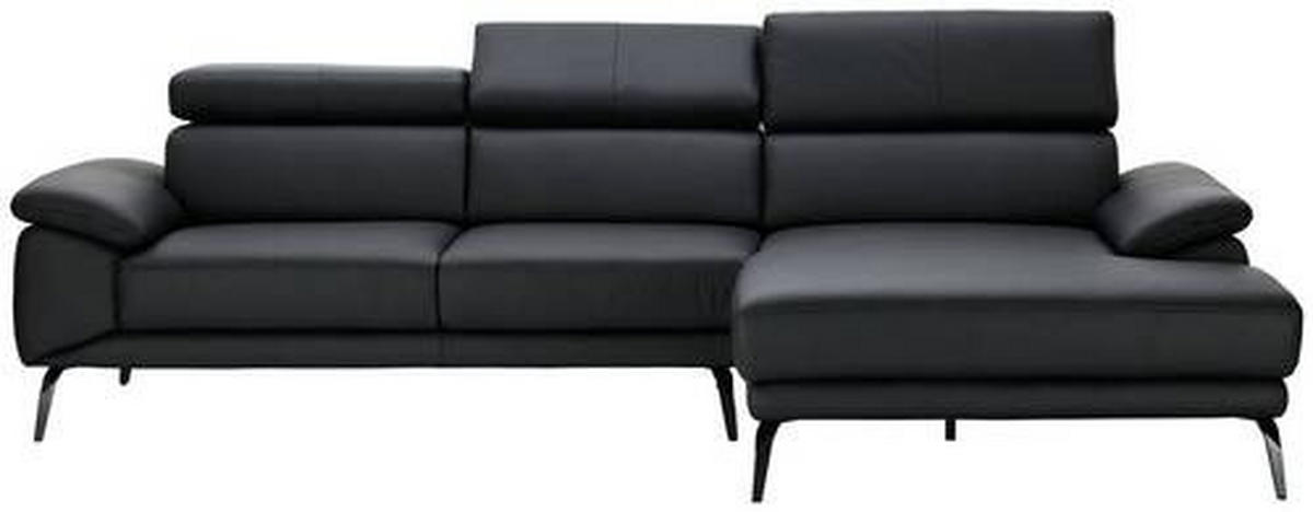 ECKSOFA in Echtleder Schwarz  - Schwarz, Design, Leder/Metall (295/187cm) - Novel