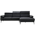 ECKSOFA in Echtleder Schwarz  - Schwarz, Design, Leder/Metall (295/187cm) - Novel