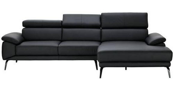 ECKSOFA in Echtleder Schwarz  - Schwarz, Design, Leder/Metall (295/187cm) - Novel