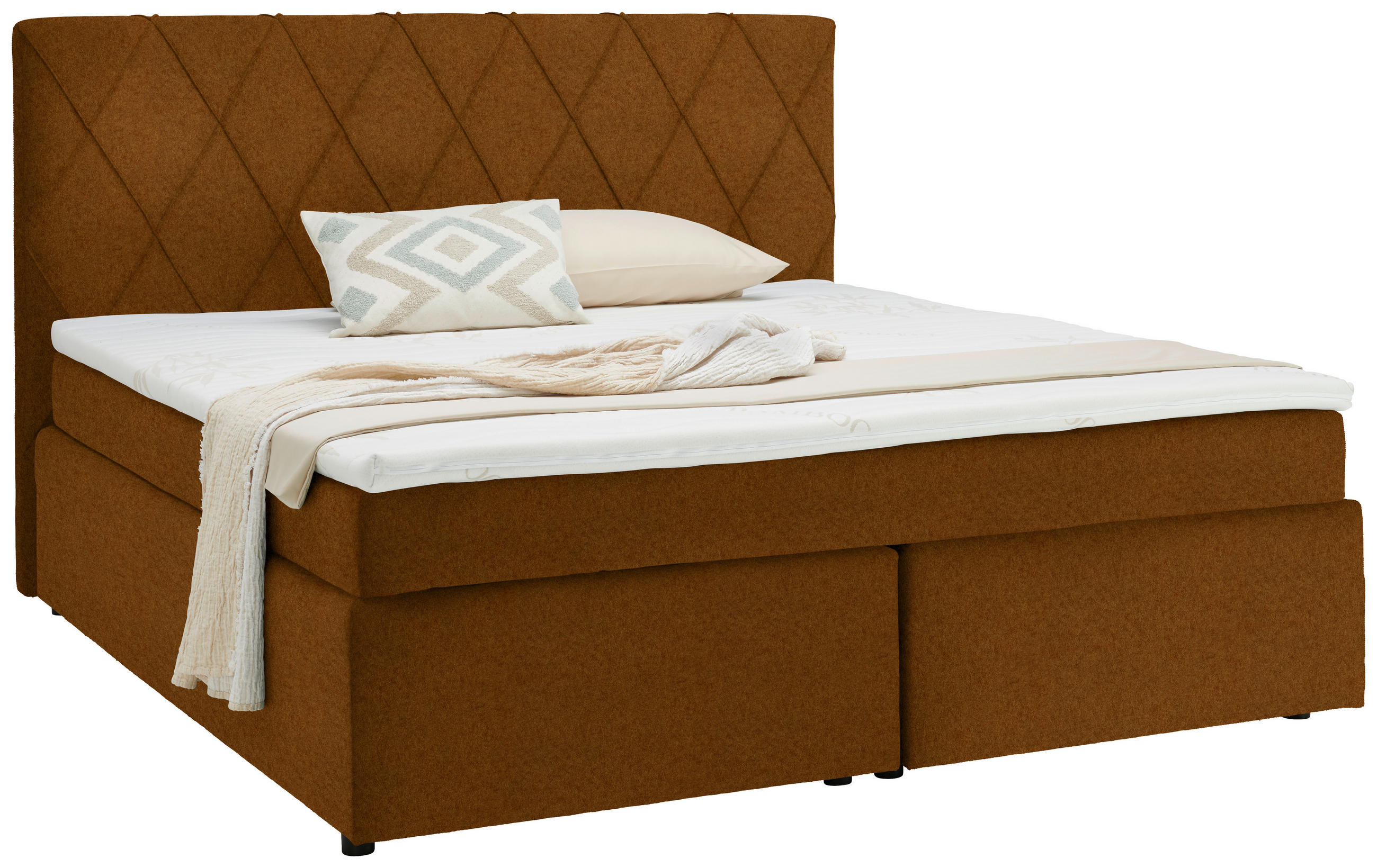 BOXSPRINGBETT 180/200 cm  in Cognac  - Cognac/Schwarz, Design, Kunststoff/Textil (180/200cm) - Xora