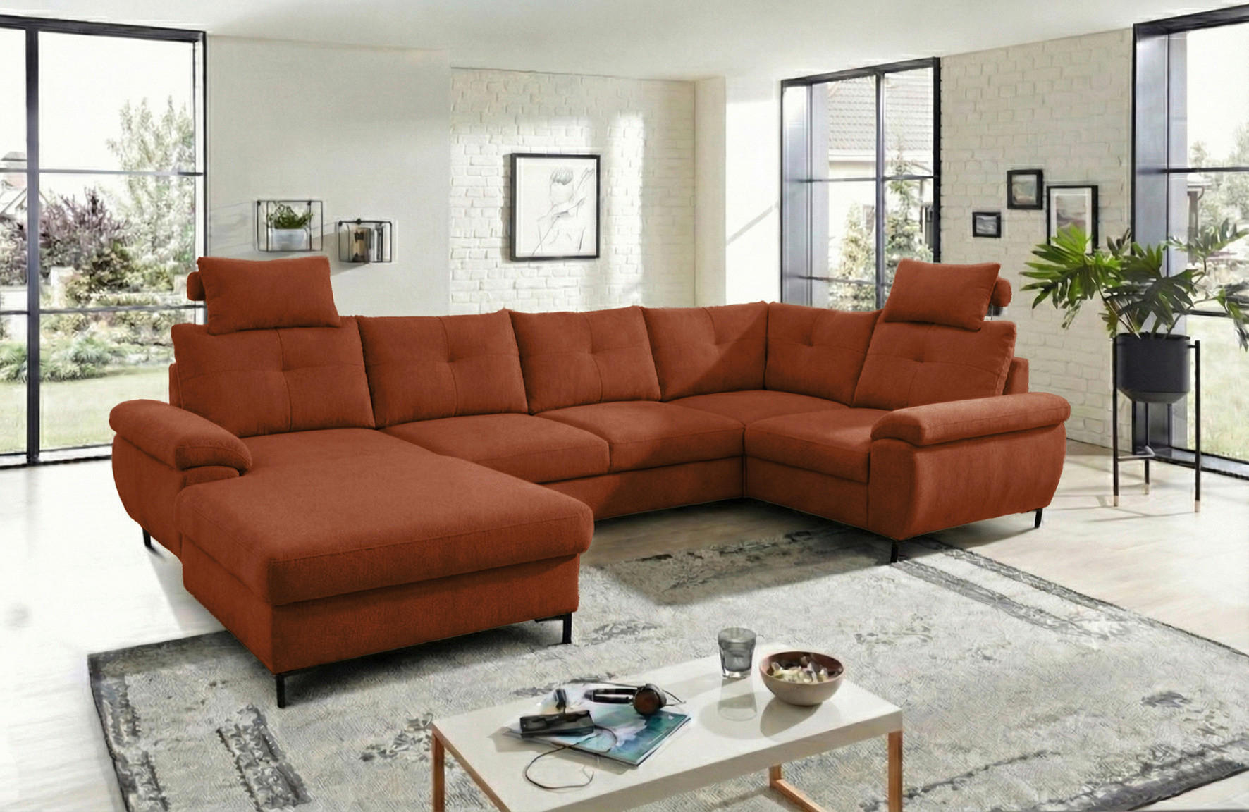WOHNLANDSCHAFT SOLEI U Rot Chenille  - Rot/Schwarz, Design, Kunststoff/Textil (188/334/184cm) - MID.YOU