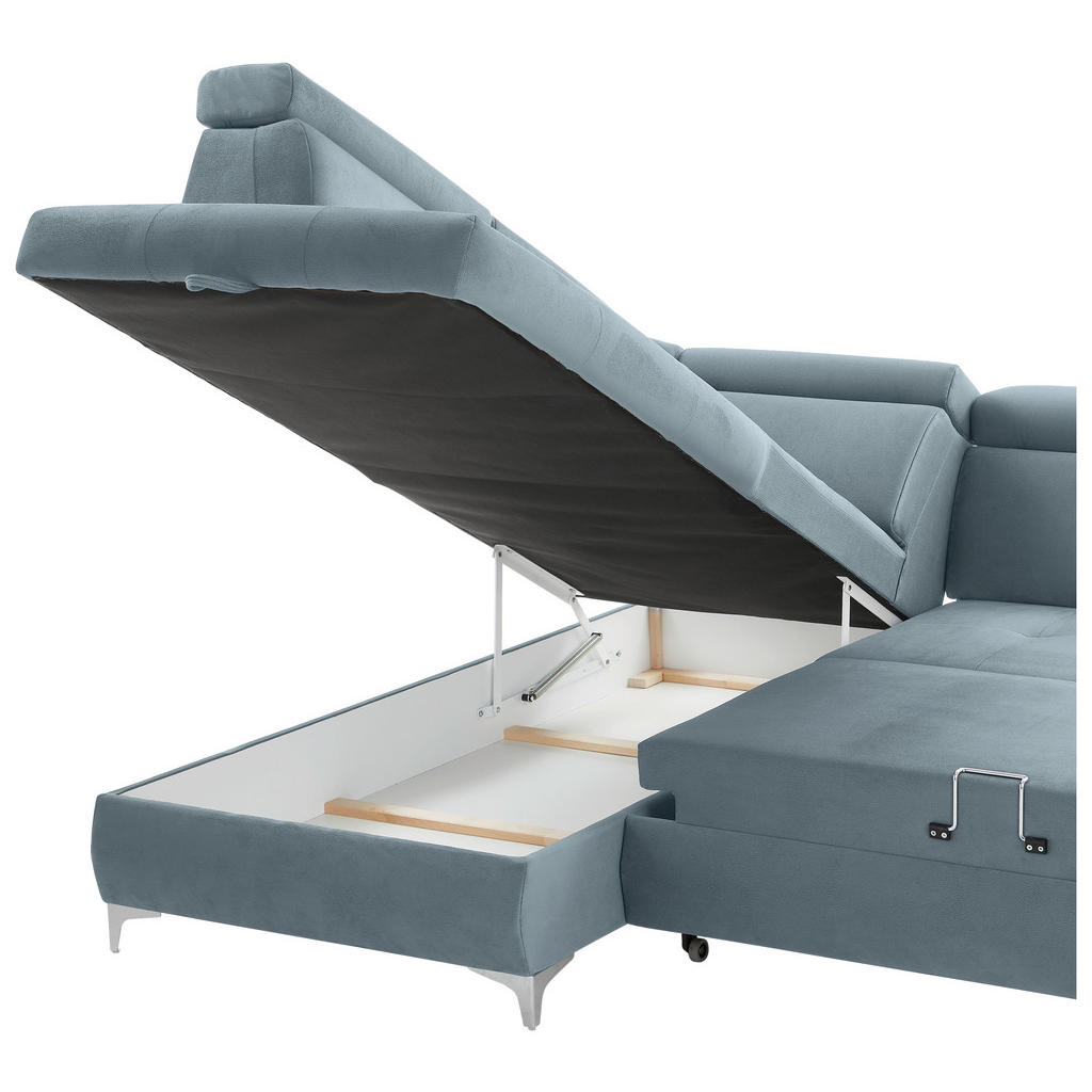 Thumbnail - Carryhome Ecksofa, Hellblau, Textil, 5-Sitzer, Ottomane links, L-Form, 271x206 cm, Stoffauswahl, Liegefunktion, seitenve...