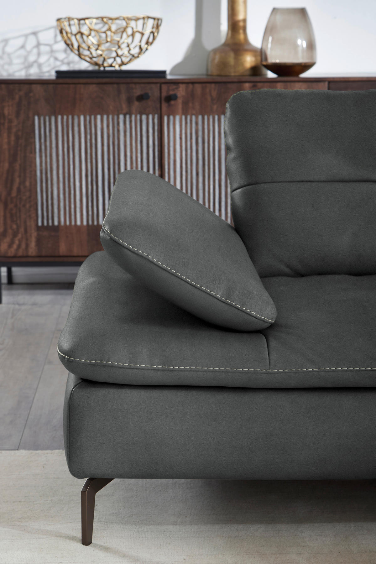SAROKKANAPÉ bőr antracit  - bronz/antracit, Design, bőr/fém (298/298cm) - Chilliano