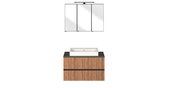 BADEZIMMER  in 90 cm  - Eiche Wotan/Graphitfarben, KONVENTIONELL, Glas/Keramik (90cm) - Xora