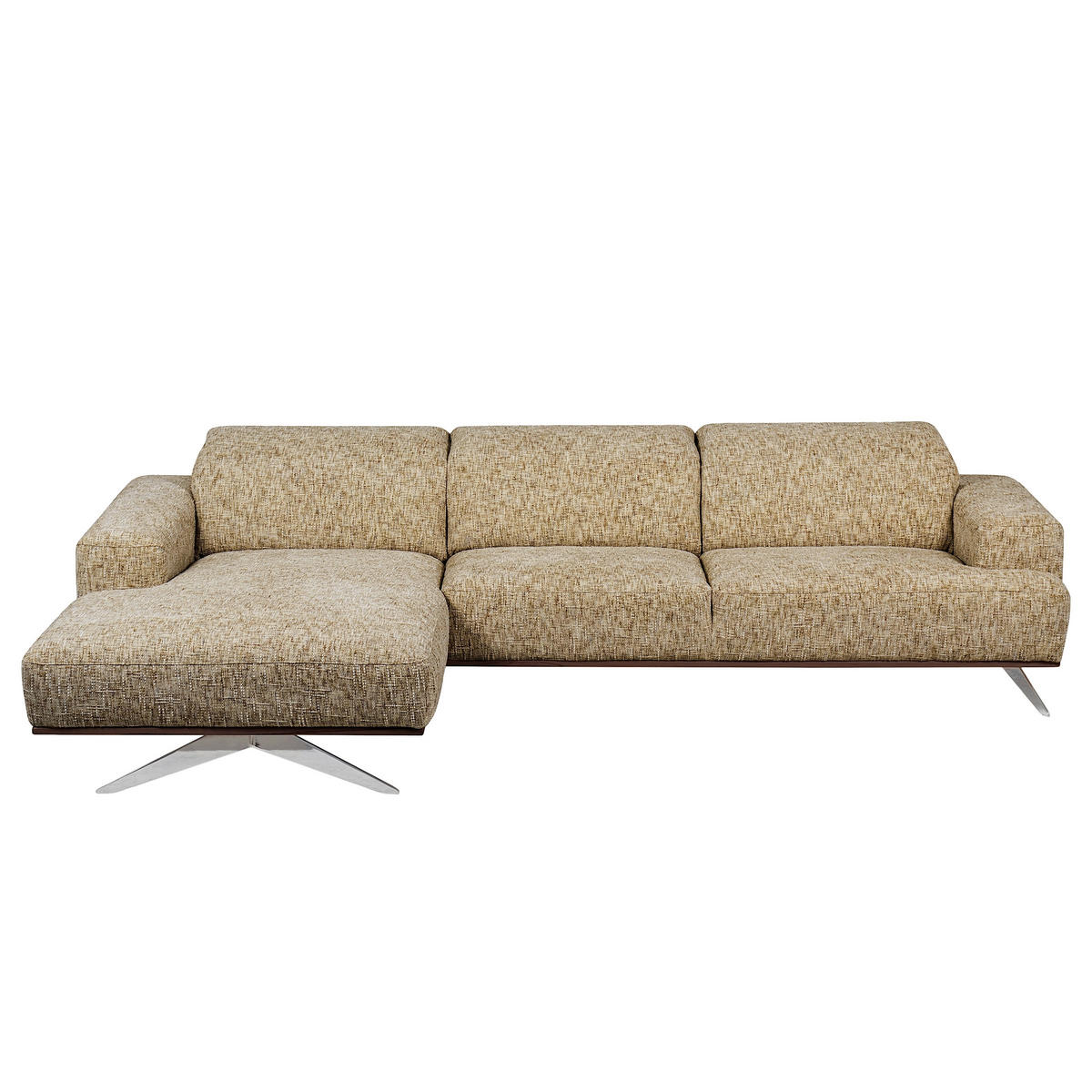 ECKSOFA PORTLAND Hellbraun Struktur Kopfteilverstellung  - Chromfarben/Hellbraun, Design, Holz/Textil (187/295cm) - Livetastic